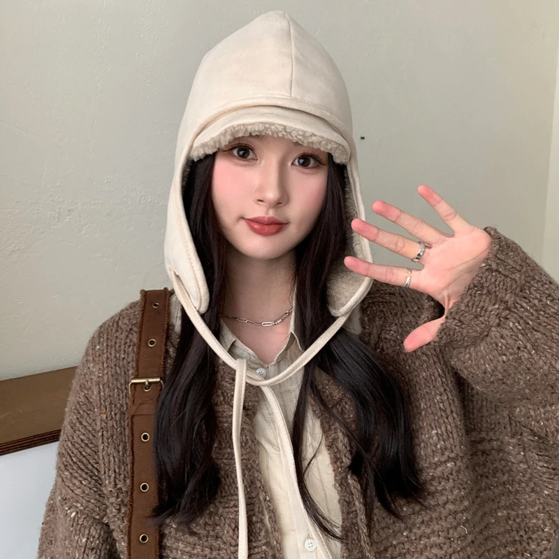 

‌Women's Korean Suede Fur Hat Keep Warm Winter Earflap Cap Windproof for Cycling/Skiing Thick Outdoor Outdoor Headwear