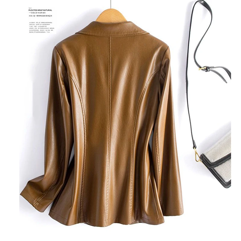 Casual Women Real Leather Jacket Coats 2024 New Fashion Brown Button Pocket Chic Office Ladies Split Sheepskin Jackets M-5XL