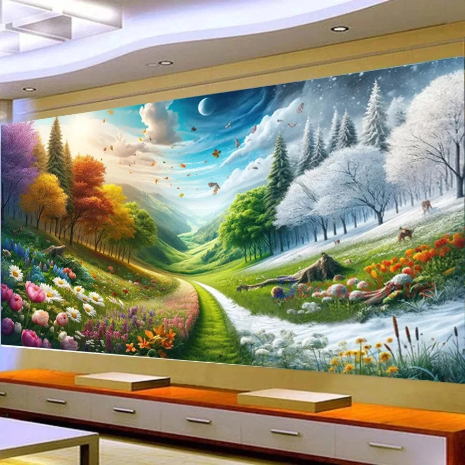 Large 5D Diy Diamond Painting Fantasy Four Seasons Life Tree Snow Mountain Landscape Diamond Embroidery Cross Stitch Home Decor