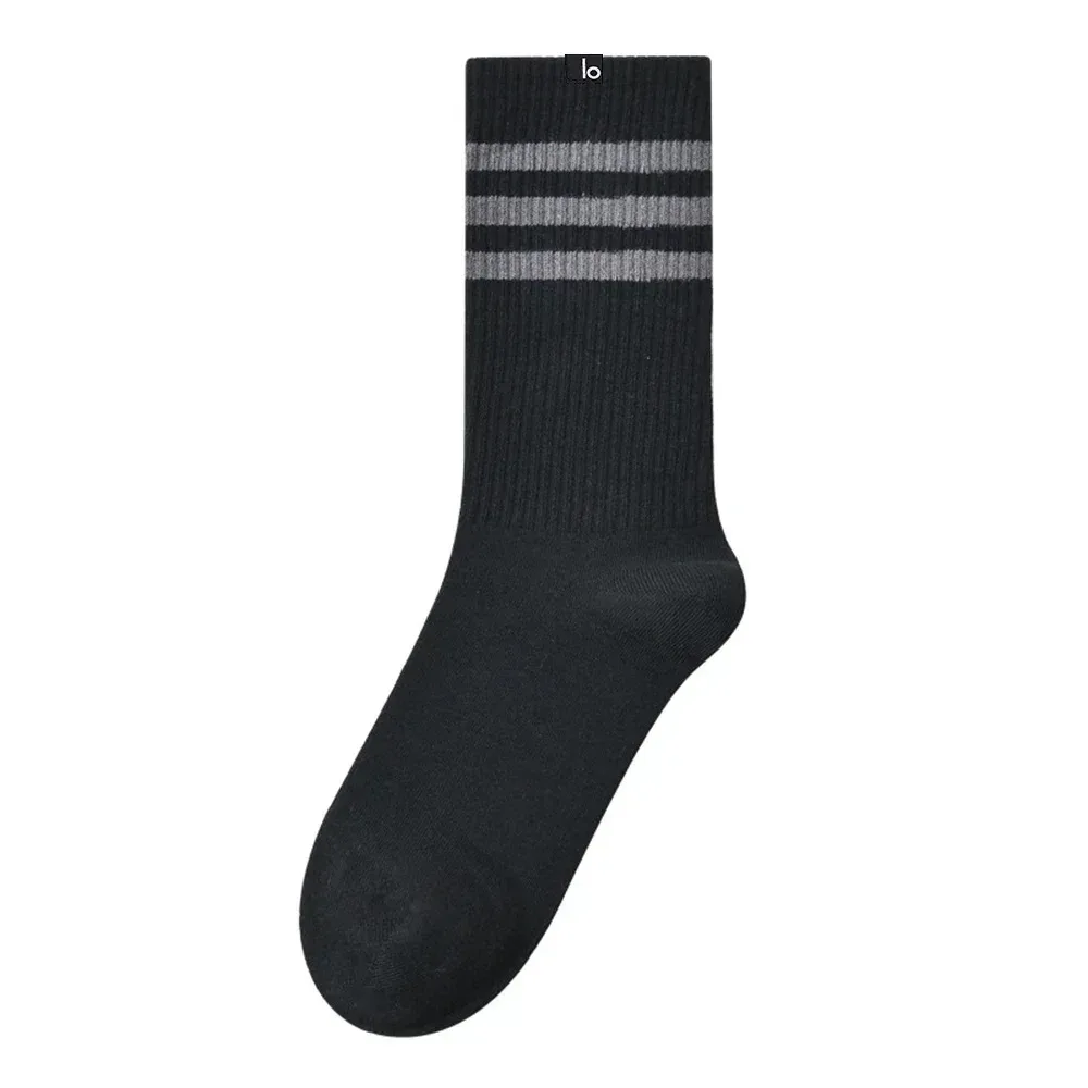 Women Mid Length Socks with Three Bars Worn on The Outside Thin High Length Sports Long Socks Paired with Yoga Pants Long Socks