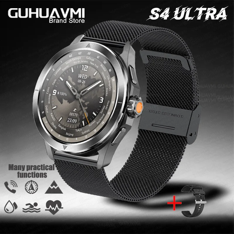 GUHUAVMI 2025 S4 Ultra Smart Watch Männer AMOLED Outdoor Sport NFC GPS Kompass Herzfrequenz Wasserdicht Bluetooth Anruf Smart armband 3