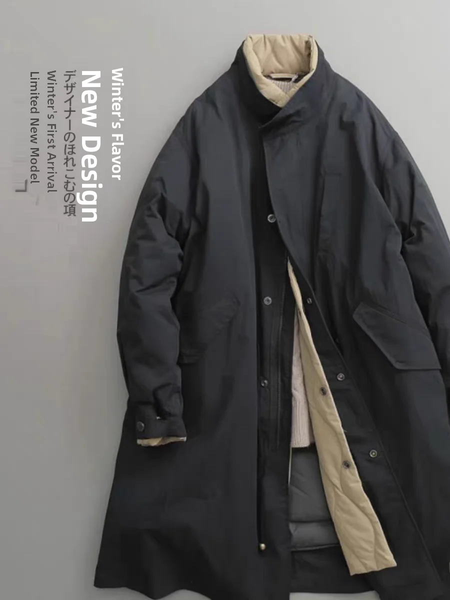 

Winter Thiened Warm Cotton Jaet Men's Faion Brand Color Blo Quilted Coat Medium Length Stand Collar Windproof down Co...