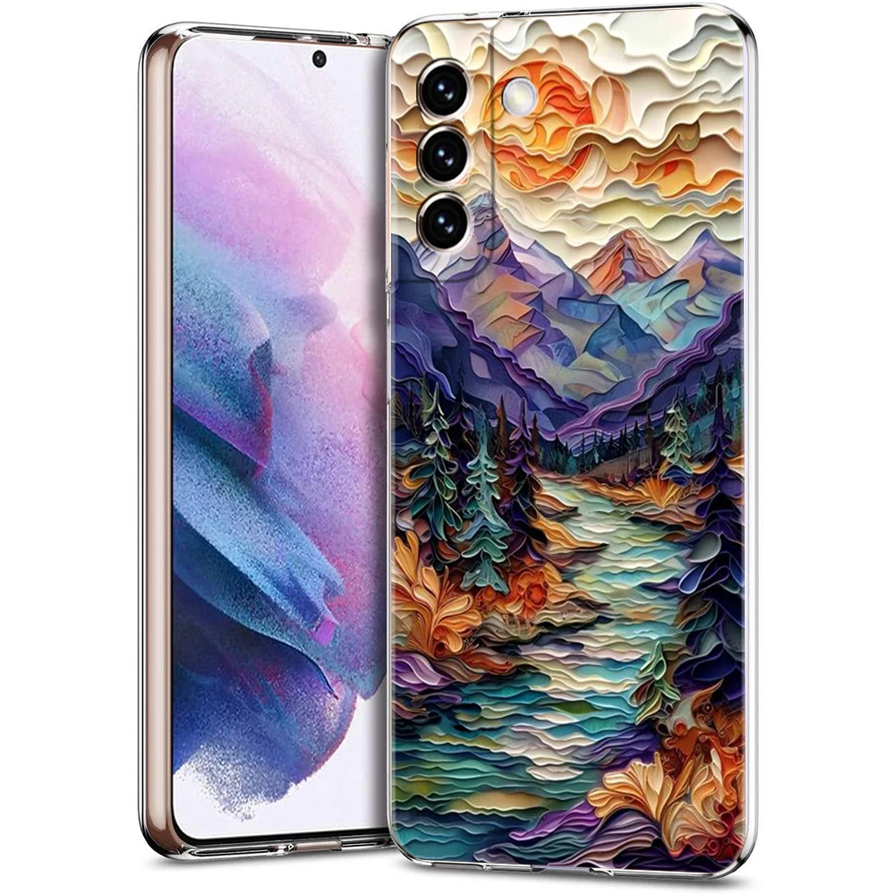 Landschafts malerei Handy hülle für Samsung Galaxy S23 S20 Fe S22 S21 Ultra M21 M22 M32 S10 S10E S9 S8 plus 5G transparente Hülle