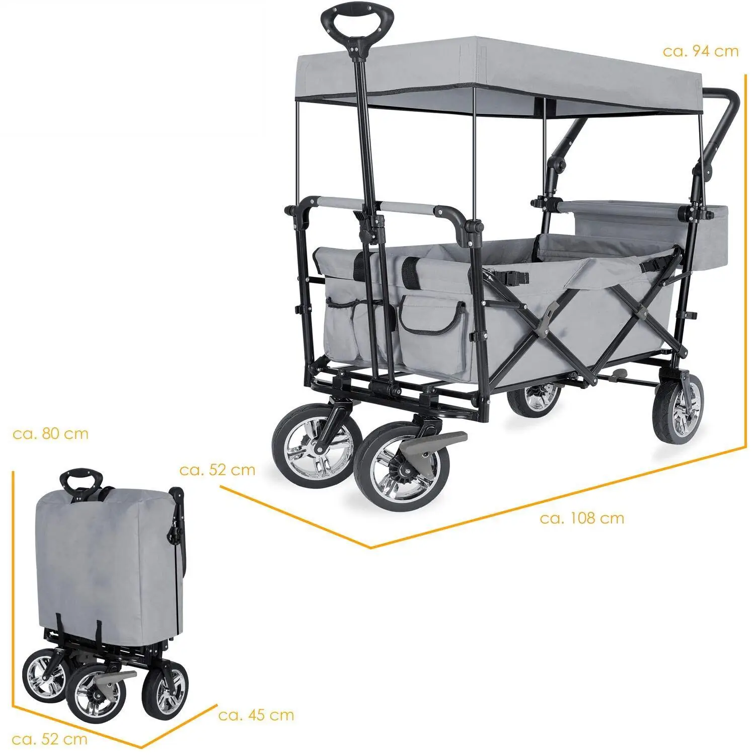 HW01 Wagon With Awning Multiple Pocket with zipper 4 wheels Camping With Folding Trolley  Moving Platform