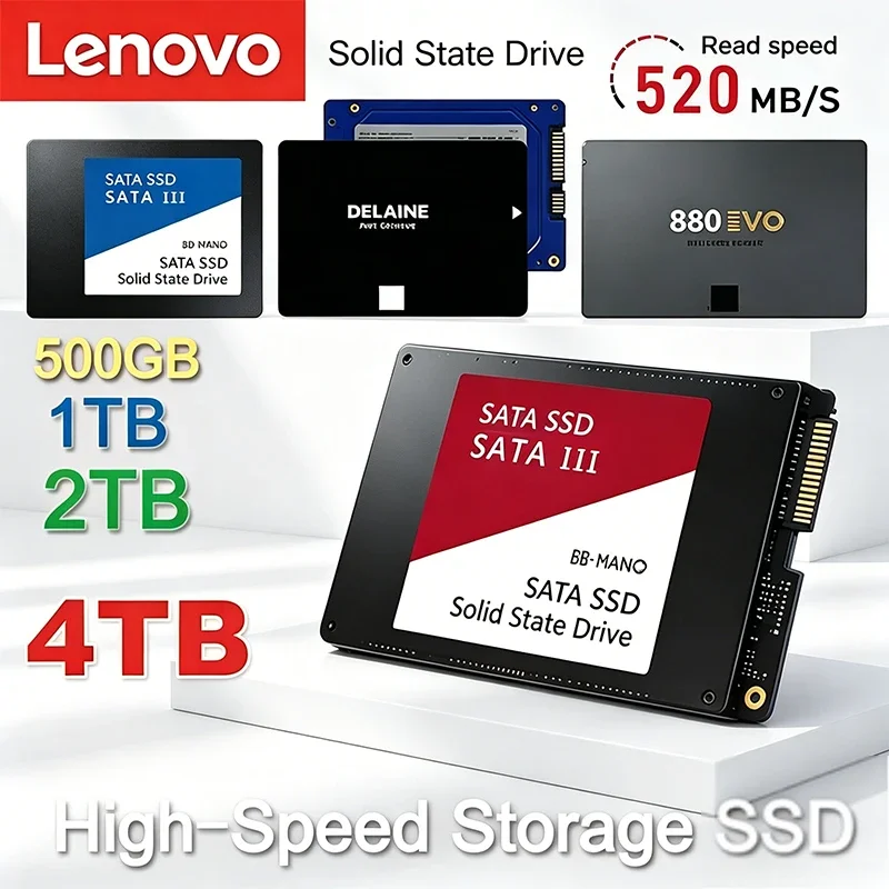 

Твердотельный накопитель Lenovo 2 ТБ SSD, высокоскоростной, 500 ГБ, 256 ТБ, внутренний жесткий диск SATA3 2,5 дюйма для ноутбуков, микрокомпьютеров, настольных ПК