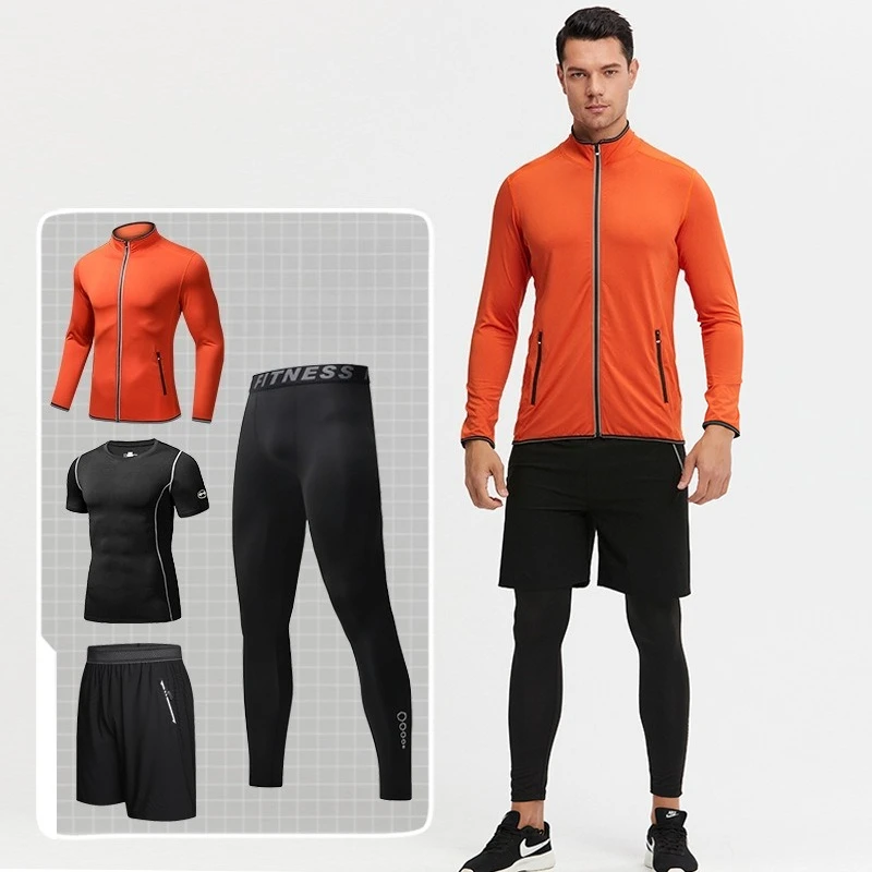 Premium 2026 4 PCS Running Sets Men Quick Dry Fitness Wear Complete Set Golf Basketball Team Sports Gym Hombre Tracksuit Men
