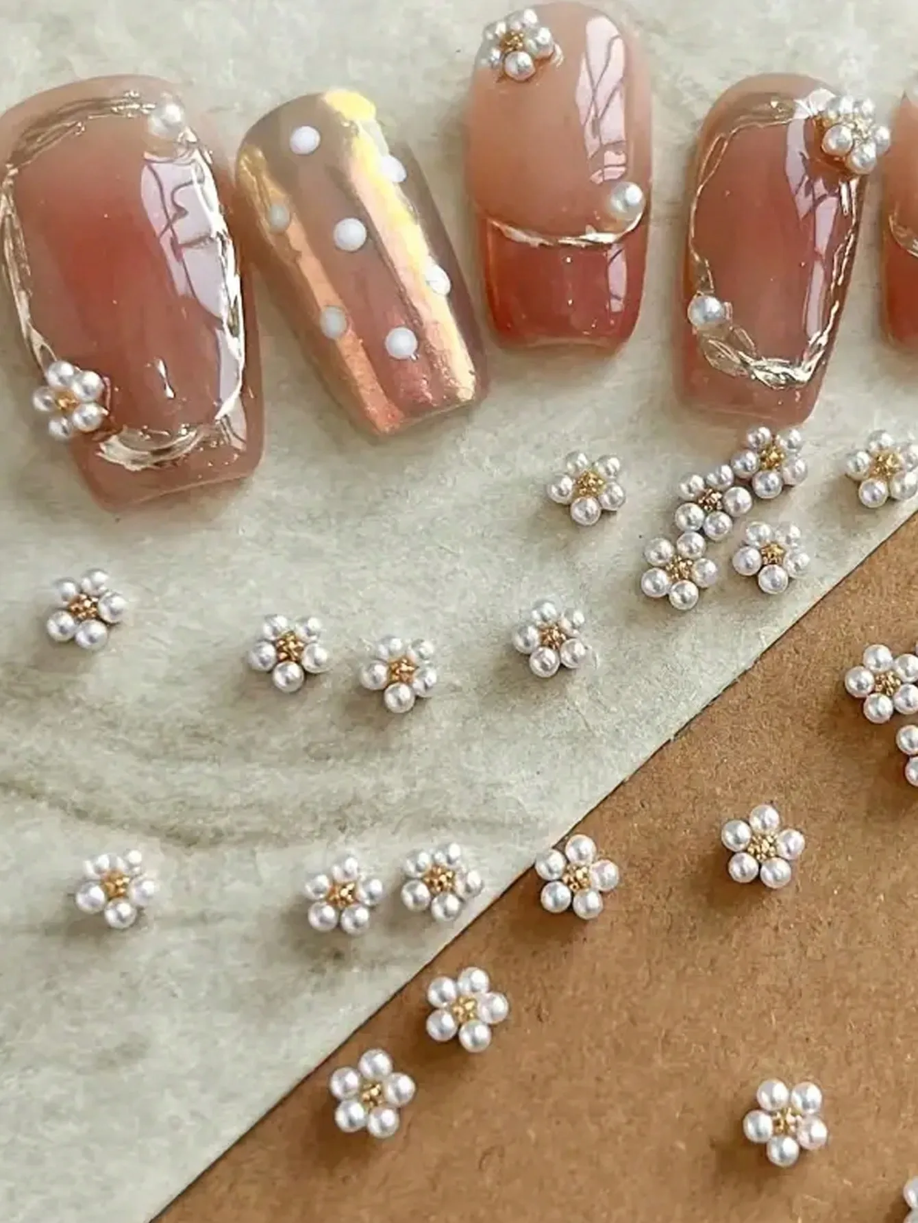 

10pcs 3D Faux Pearl Flower Nail Art Decorations, Faux Pearl Mini Flower Metal Alloy Nail Art Accessories, For Nail Art, DIY Handmade Flower Decor, Nail Supplies, Nail Gems Nails