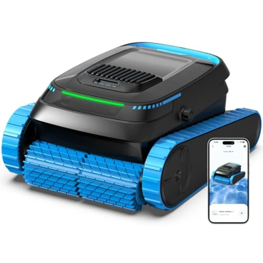 Automatic Robotic Pool Cleaner for inground and above ground pools ABS plastic body blue cordless with smart navigation and sel