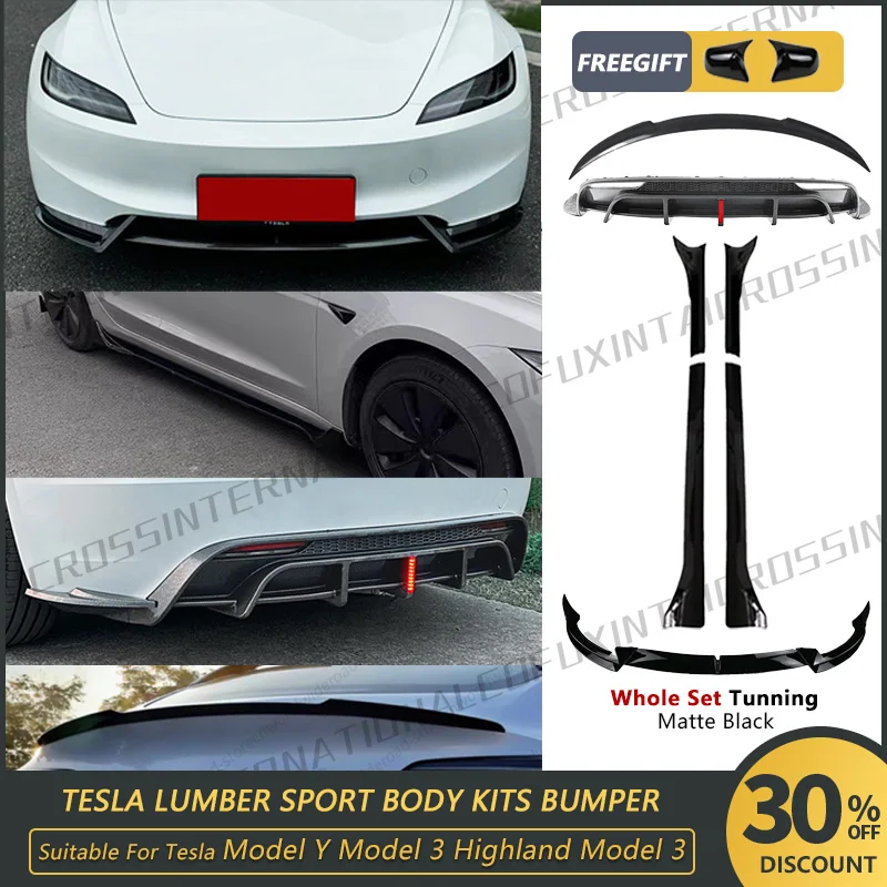 

For Tesla 2024+ Model 3 Highland Body Kit Matte Black Spoiler Rear Diffuser Front Bumper Lip Side Skirt Wing Parts Sport Tunning