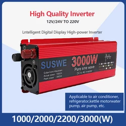 Czysty falownik sinusoidalny 1000W-3000W DC na AC 12V/24V na 110V/220V Przenośny konwerter power banku Transformator samochodowy