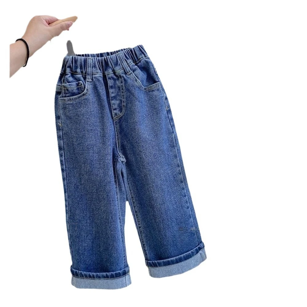 Pants Spring and Autumn Girls Cowboy Western Style Personality Korean Version Flanging Fashion Straight Tube Wide Legs