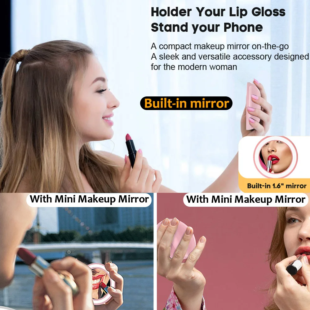 Grippopso Magnetic Cellphone Lipstick Holder Make Up Mirror Lip Blam Phone Stand For IPhone Samsung Universal Bracket,Small