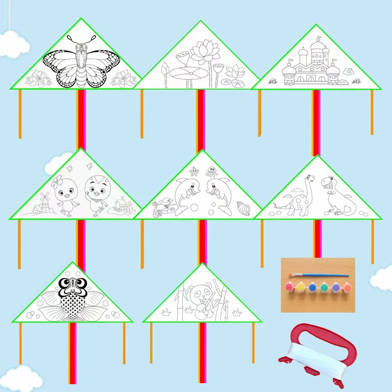 DIY em branco Kite Toy para crianças, pintura educativa, brinquedos voadores ao ar livre, atividades de pastagem, 1Set