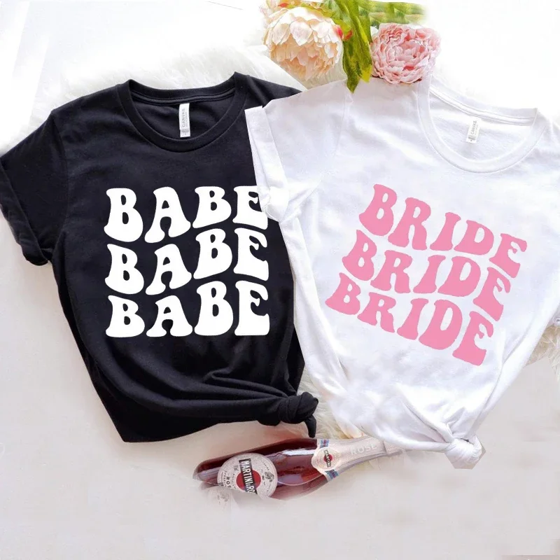 Bride Babe Squad Tshirt Women Team Hen Party T-shirts Bachelorette Bridesmaid T Shirt O Neck Women's Short Sleeve Print Tees