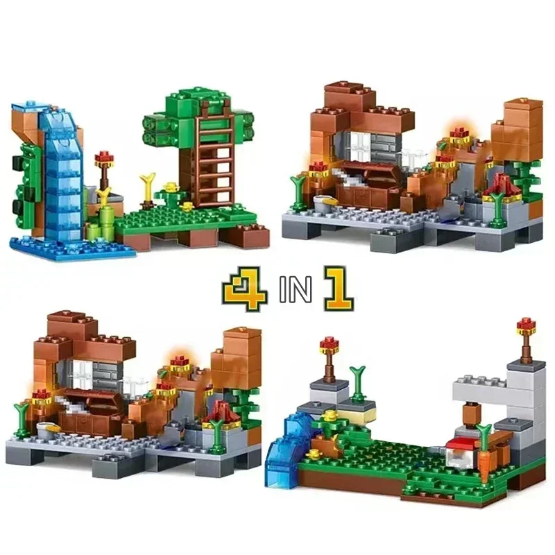 Mountain Cave Farm Villages House Nether Fight Building Block Zombie Alex Action Bricks Toys Gift for Children Kits Kids