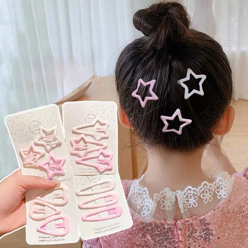 

3Pcs/Set New Girls Geometric Stars Ornament Pink Hair Clips for Women Kids Sweet Fashion Coffee Color Hairpins Hair Accessories