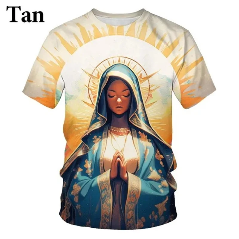 Virgin Mary Christian Graphic T-shirt 3D Printing Mother Of God Cross Faith Casual T Shirt Our Lady Tee Streetwear Women Tops