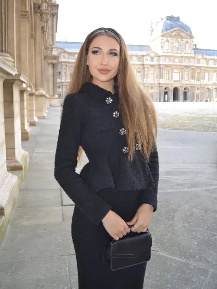 Women's V-neck Full Sleeve Party Dresses A-line Ankle Length Prom Gowns Customized Black with Fashion Button Evening Dress