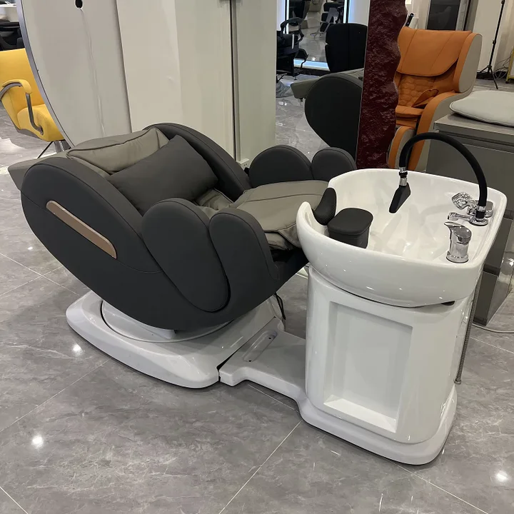 BoJue Comfortable Electric Hair Salon Backwash Unit Furniture Massage Hair Washing Bed Shampoo Chair With Bowl