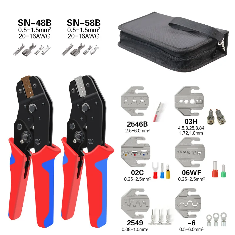 Multi-jaw crimping pliers, automotive plug-in crimping pliers, bare insulated tubular terminal SN-48BS 58B