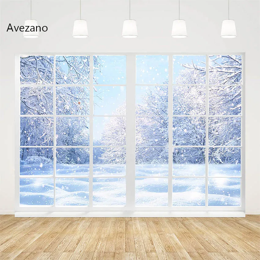 Avezano Christmas Backdrops Window Snowflake Forest Winter Family Holiday Portrait Decor Photography Background Photo Studio