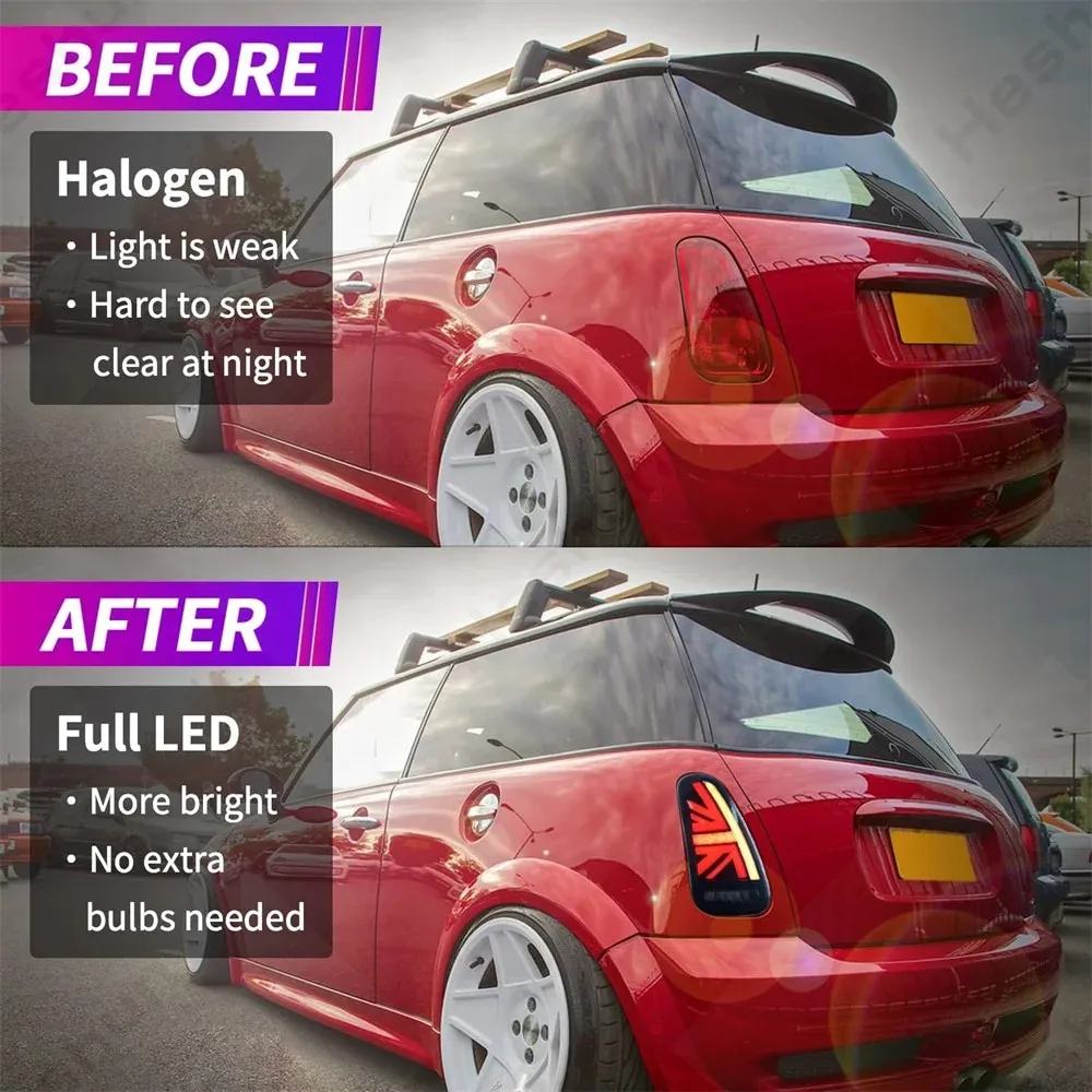 Пара светодиодных задних фонарей для BMW Mini Cooper Convertible R50 R53 R52 2001-2008 годов выпуска. Светодиодные задние фонари, задние фонари заднего хода, задние габаритные огни.