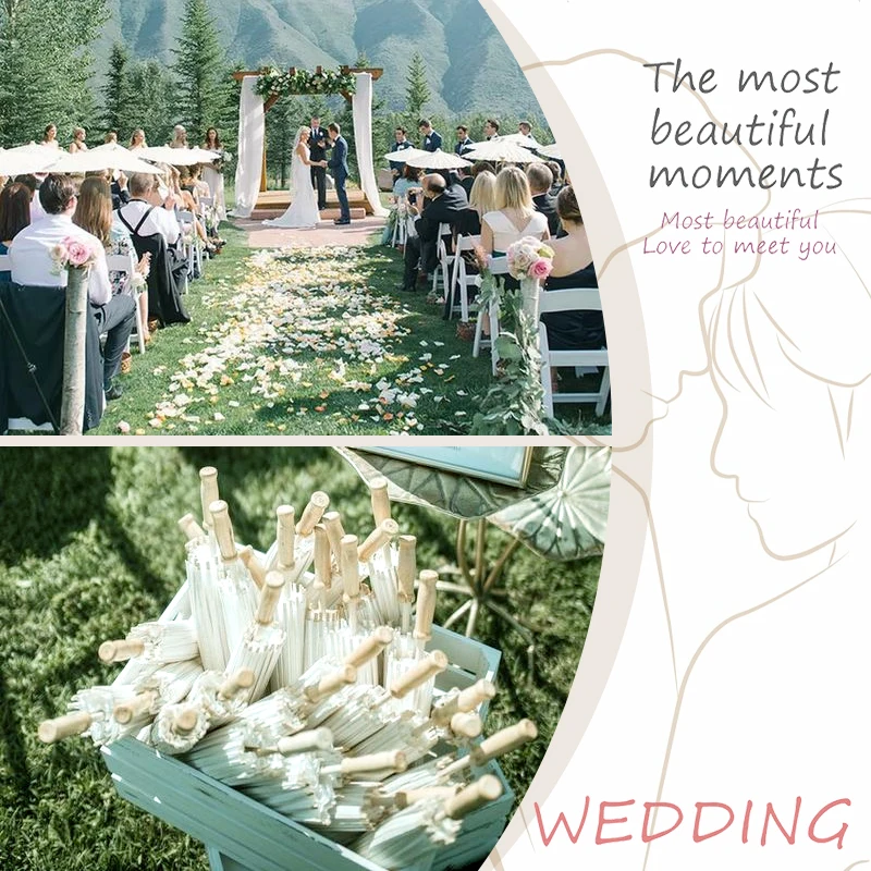 White Wedding Paper Umbrellas Wooden Handle DIY Chinese Paper Umbrella Oil Paper Umbrella Parasol  Wedding Photography Props