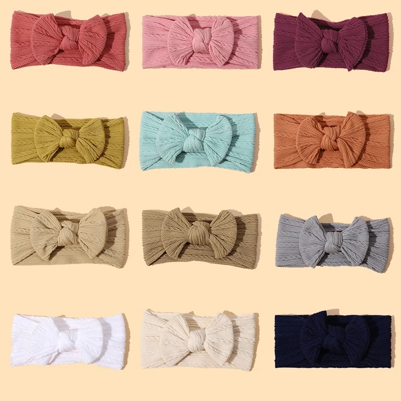 Baby girls Headband Cable Knit Turban Newborn Bows Hairband Nylon Soft Head Wraps Candy Color Bands children Hair Accessories