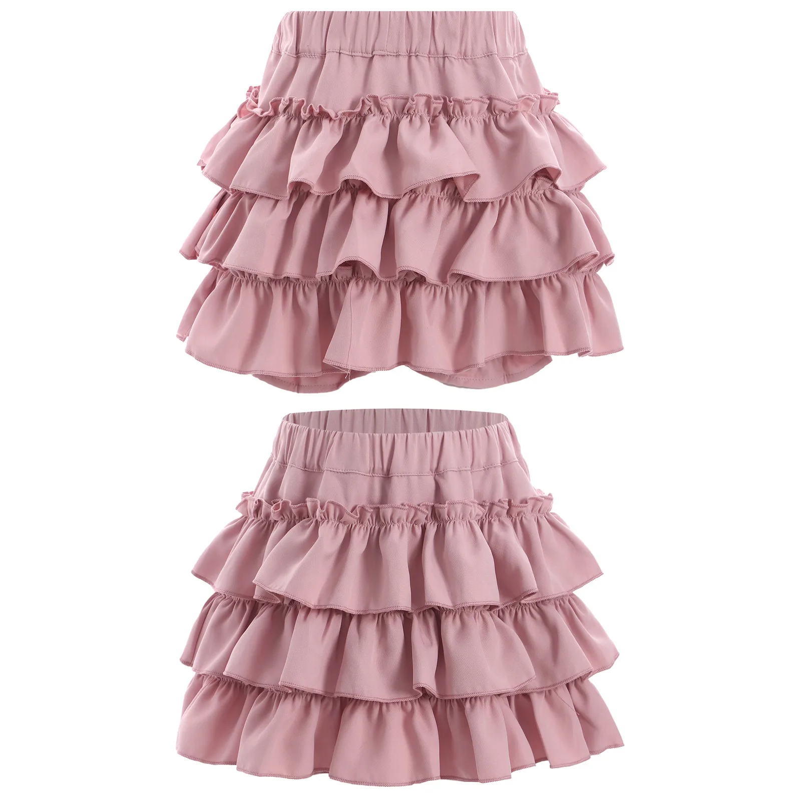 

Kids Girls Cute Tiered Ruffled Lolita Skirt Casual Solid Color Elastic Puffy Skirts with Built-in Shorts Wedding Birthday Party