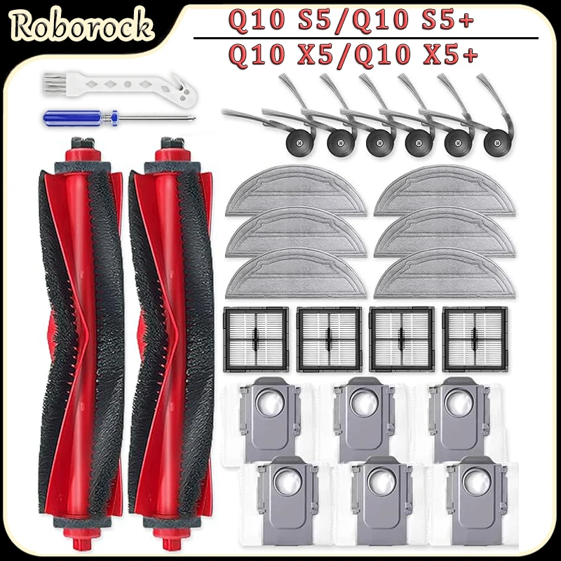 Replacement Accessories Kit For Roborock Q10 S5/Q10 S5+/Q10 X5/Q10 X5+ Robot Vacuum Parts Brush,Filters,Mop Pads,dust Bags