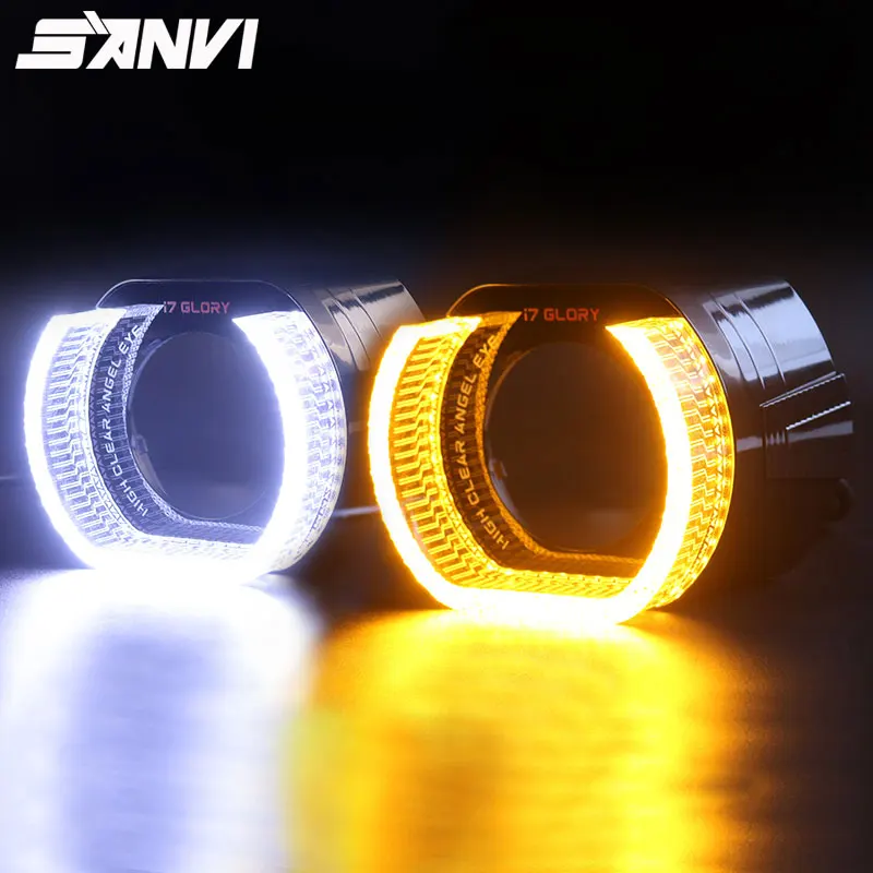 SANVI  3.0‘’ 5D Crystal LED Angel Eyes Shourd DRL Halo Signal Light for Car Motorycle Upgrade Bi LED Xenon  Projector Lense