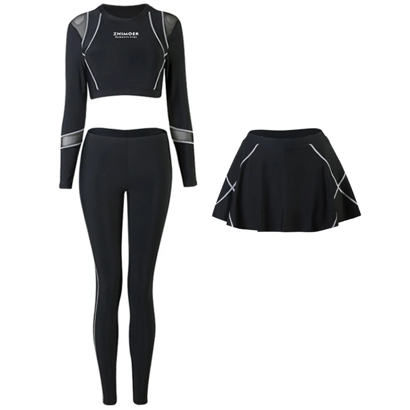 

Womens Rash Guard Long Sleeve Swimsuit Crop Swim Tops with Skirt Pants 3 Piece Bathing Suits Athletic Yoga Outfits Tracksuit