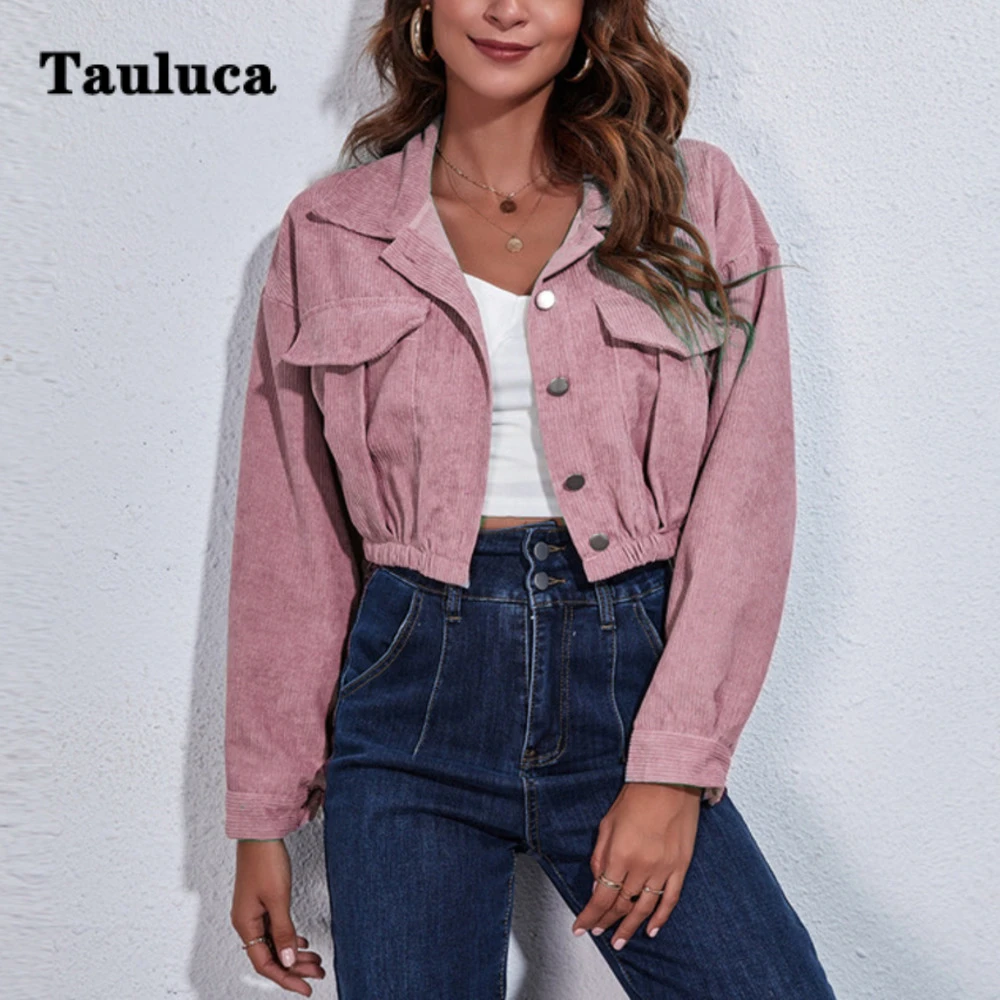 

Autumn Winter 2023 Women's Corduroy Short Jacket Off Shoulder Long Sleeve Single-breasted Coat New Ladies Outwear Jaket Women XL