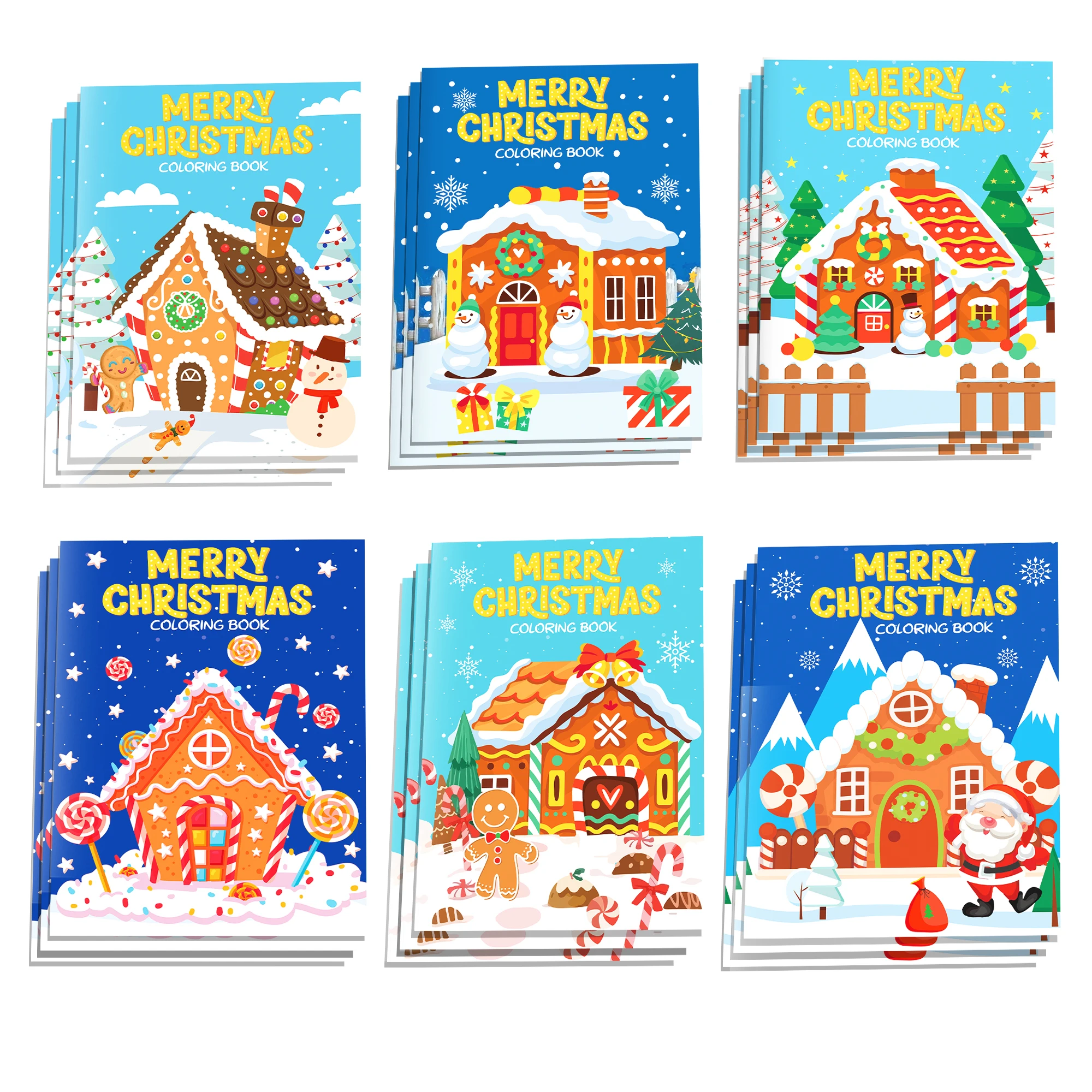 6/12/24Pcs Mini Christmas Coloring Books Gingerbread House Santa Pattern Drawing Book Xmas Holiday Goody Bag Fillers Decorations