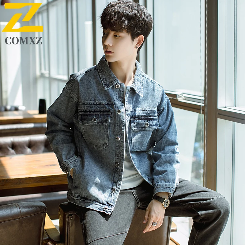 New Vintage Denim Jacket Men Trendy Loose Plus Size Turndown Collar Jackets Outdoor Adventure Streetwear Windproof Outerwear