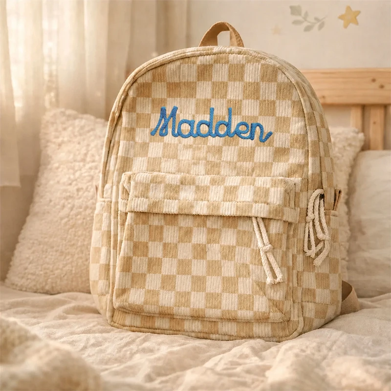 Personalized Name Embroidery Kids Bag Large Capacity Backpack Corduroy Primary School Rucksack Boy and Girl Back to School Gift