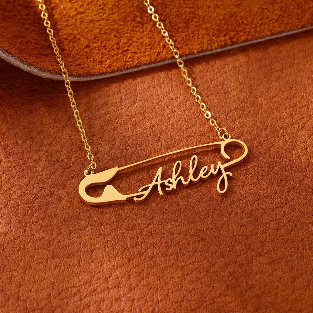 Custom Name Pin Necklace For Women Stainless Steel Pin Personalized Name Letter Necklaces Birthday Jewelry Gift New Design