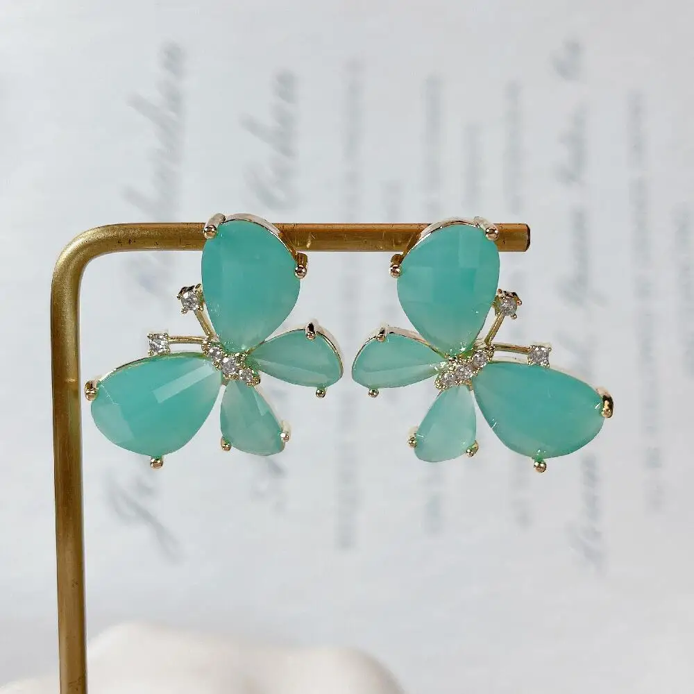 SENYU Beautiful Butterfly Design Stud Earrings High Quality Handmade Zirconia Jewelry Copper Wrap Paved Zirconia Earring