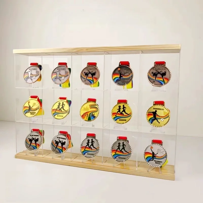 

Настенный акриловый стенд для хранения медалей, держатель для золотых медалей, витрина из натурального дерева для спортивных наград и марафонов, органайзер