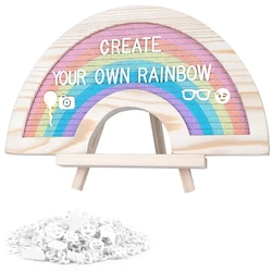 Wood Felt Letter Board Changeable Rainbow Message Memo Board -170 Letters, Stickers & Wooden Easel-7.1 x 12.6 In