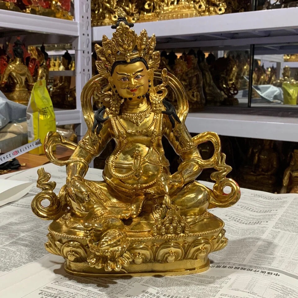 large Nepal Buddhism Copper gilding Yellow Jambhala fortune god Buddha statue bring money good luck