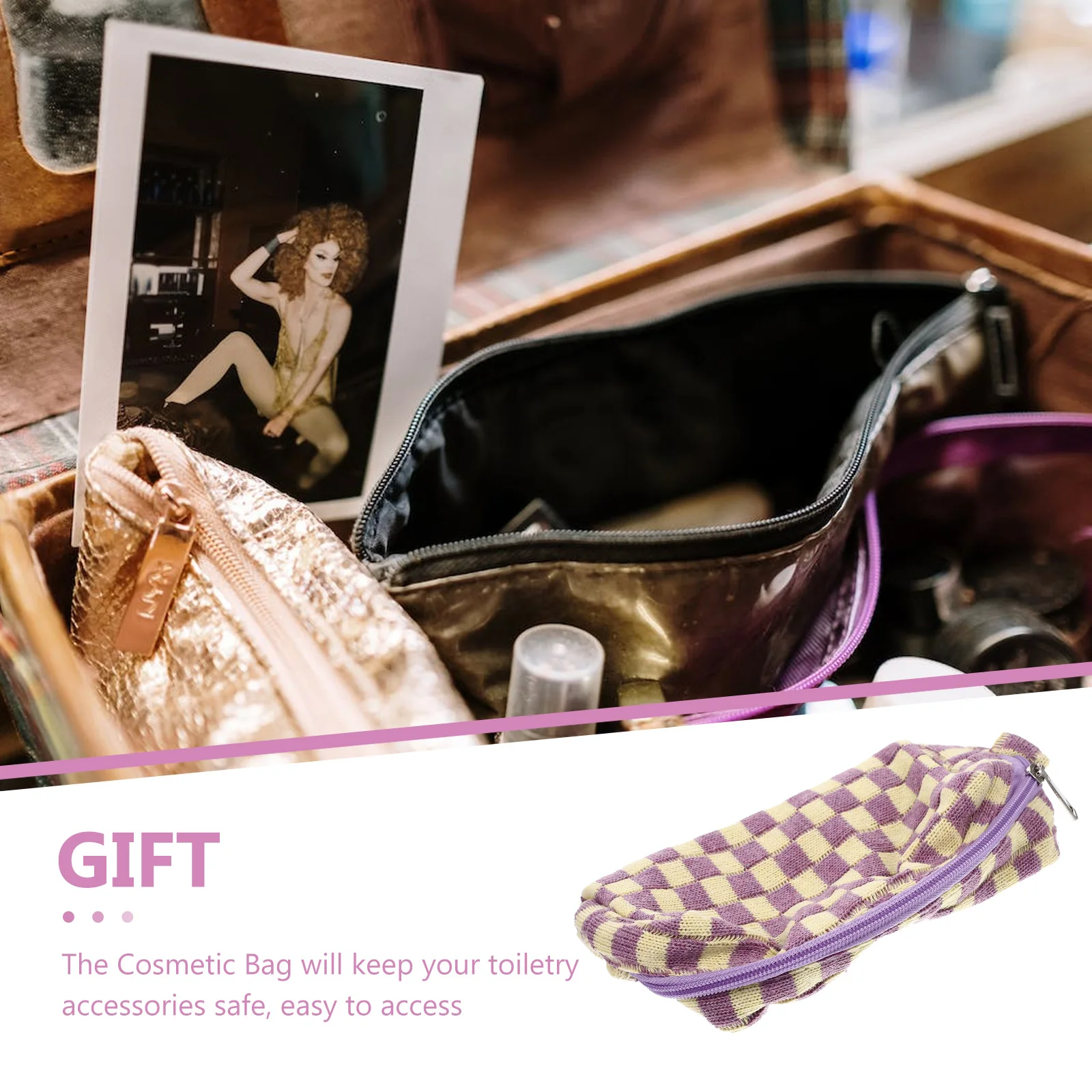 

Toiletries Bag Checkerboard Travel Makeup Cosmetics Bags for Women Luggage Violet Man