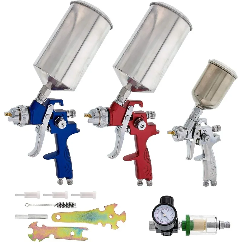 

TCP Global Automotive Paint Gun Auto Car HVLP Spray Gun Set-3 Paint Guns,Sprayers with Cups,Air Regulator&Maintenance Kit