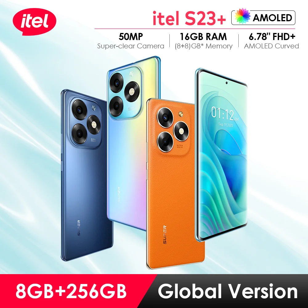 Itel S23 + S23 플러스 휴대폰, 4G NFC 안드로이드 스마트폰, 6.78 인치 AMOLED 3D 곡선 스크린, 스마트 모바일 휴대폰, 16GB, 256GB