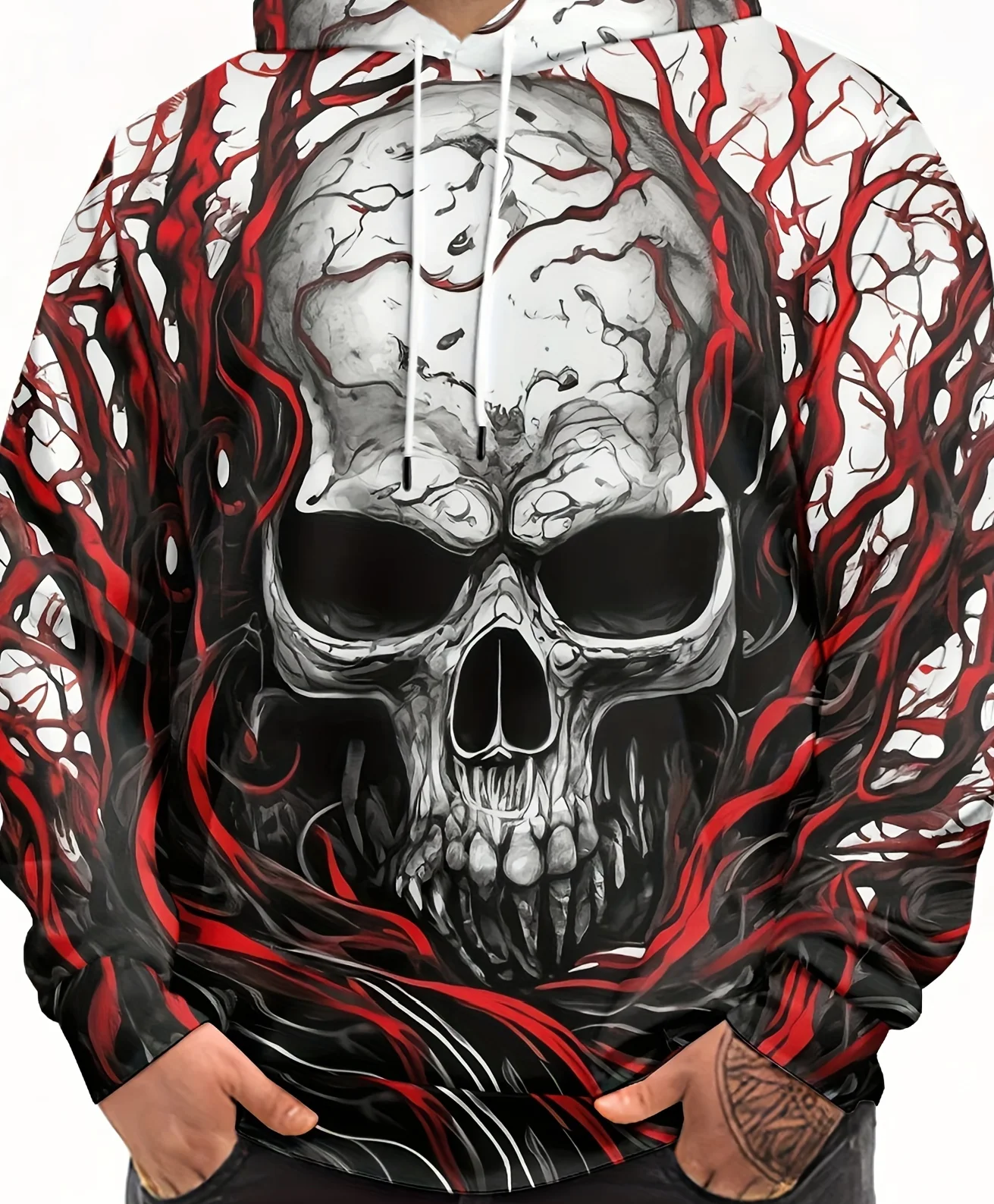 سويت شيرت بغطاء للرأس إصدار محدود للهالوين للرجال |   تصميم جمجمة الهيكل العظمي المتفوق |   هوديي كاجوال بأكمام طويلة كبيرة الحجم