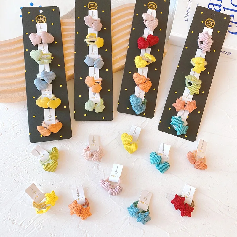 Hair Ties 10 Pack Candy Color Star Heart Small Elastic Durable Breathable Comfortable Stretchy Gentle Secure for Children Daily