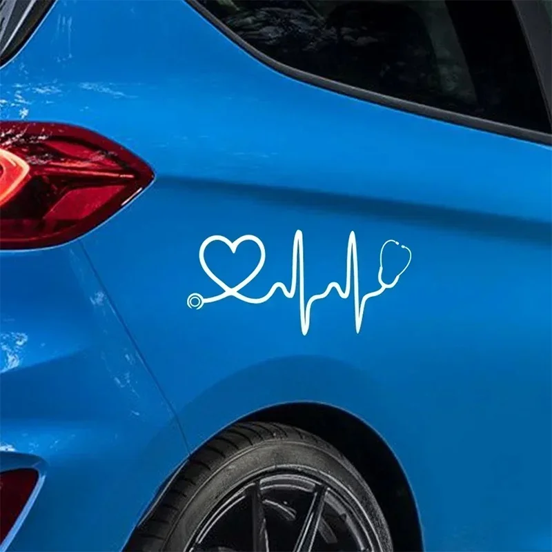 

8-inch Engraved Cutout White Reflective Decal With Large Stethoscope Heart Vinyl Decal For Car Bumpers, Trucks, Vans, Laptops Or