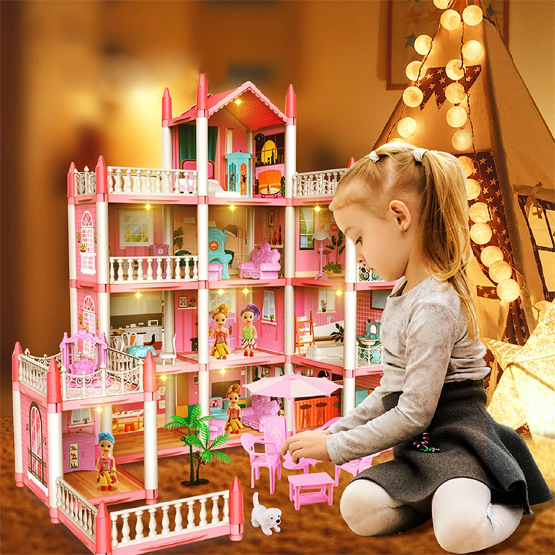 Princess Big Villa DIY Dollhouse Doll House Castle DIY Dollhouse Assembled Set Pretend Play Toys Birthday Gifts