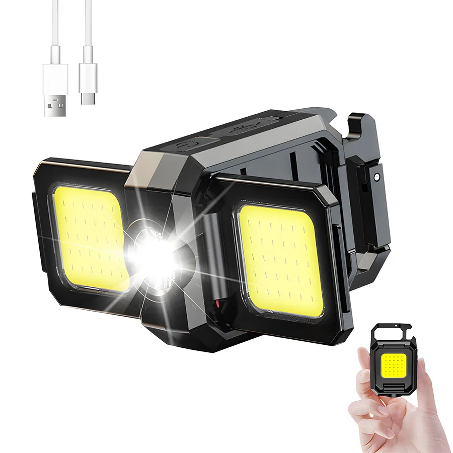 Mini Flashlight Keychain Light COB Camping Lamp USB Rechargeable Foldable Outdoor Lights Super Bright Portable Emergency Lantern