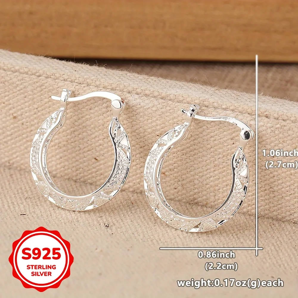 925 Sterling Silver 30mm Openwork U-Shaped Round Earrings for Women - Elegant Party Gift, Wedding Jewelry Accessories